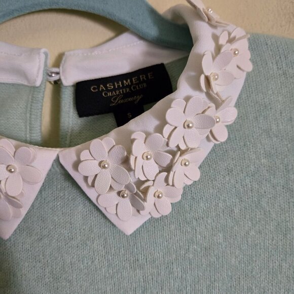Charter Club 100% Cashmere Mint Unique 3D Flower Collar Blouse Sweater Size S - Picture 4 of 7